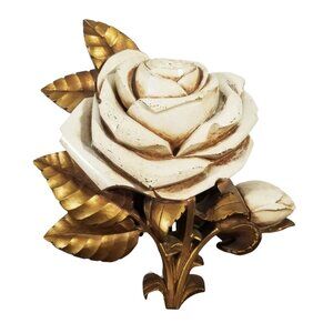 HOMECO Plastic Rose Wall Hanging c1977 White & Gold